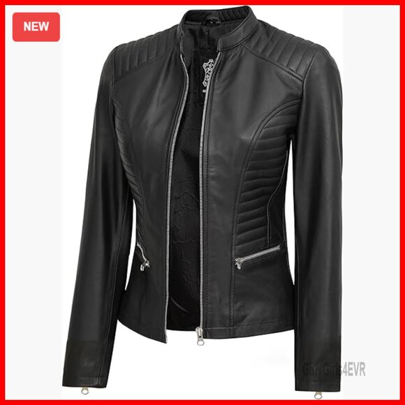 Women's Lambskin Leather Jacket Cafe Racer Style Long Sleeve